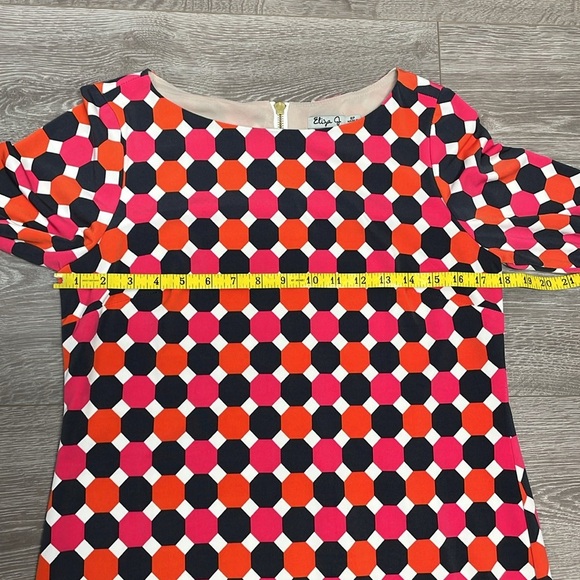 NWOT Eliza J Geo Print Jersey Shift Dress 3/4 Sleeve Exposed Back Zipper 8P - Picture 7 of 16